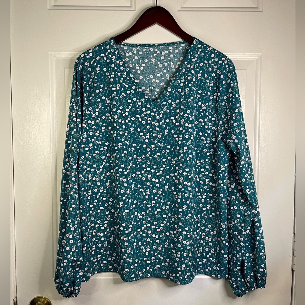 Shein long sleeve‎ floral v neck blouse.
